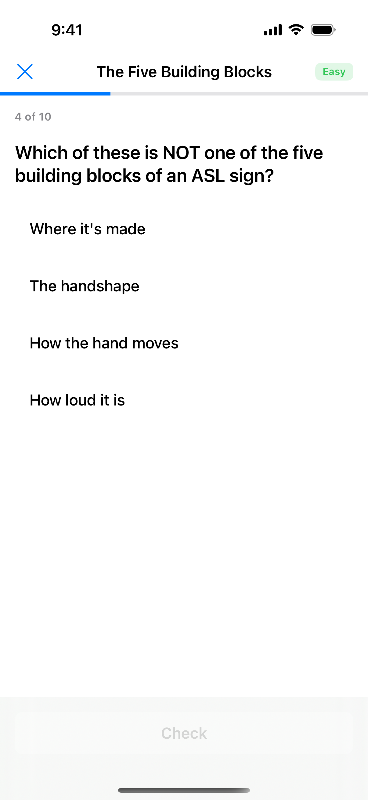 A multiple-choice quiz question inside a lesson